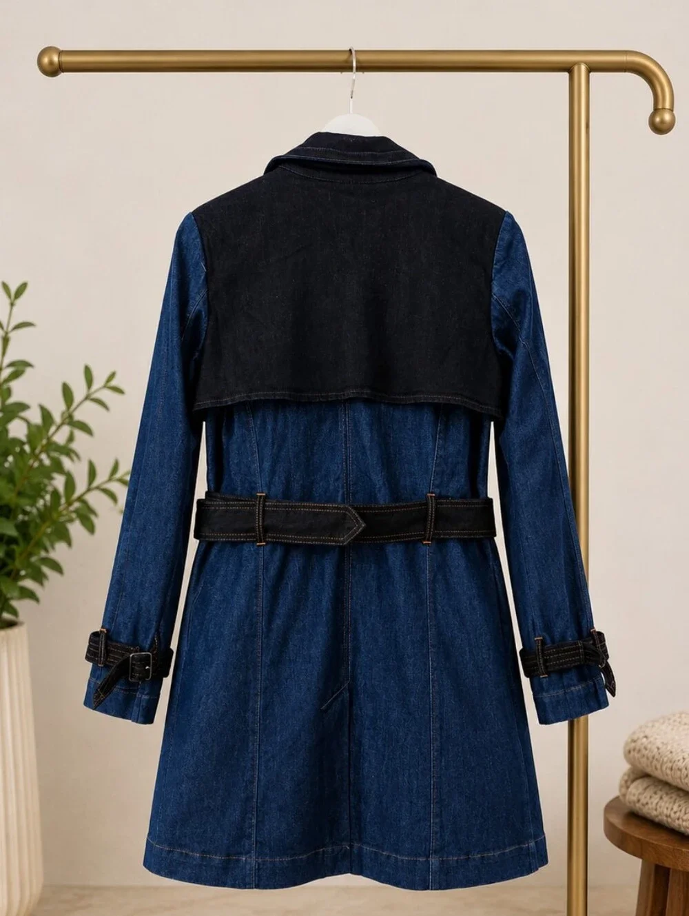Gloria Vanderbilt Dark Blue Denim Trench with Tan Stitching